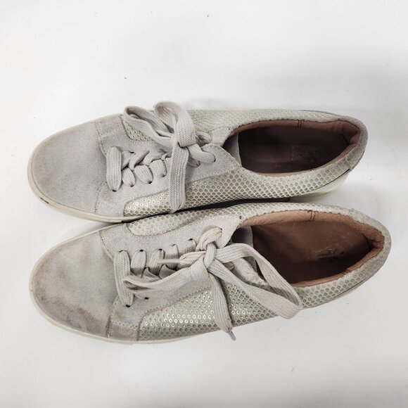 FRYE Womens Casual Sneakers Size 7 Taupe Suede Diamond Embossed Low Top Shoes - Picture 2 of 11